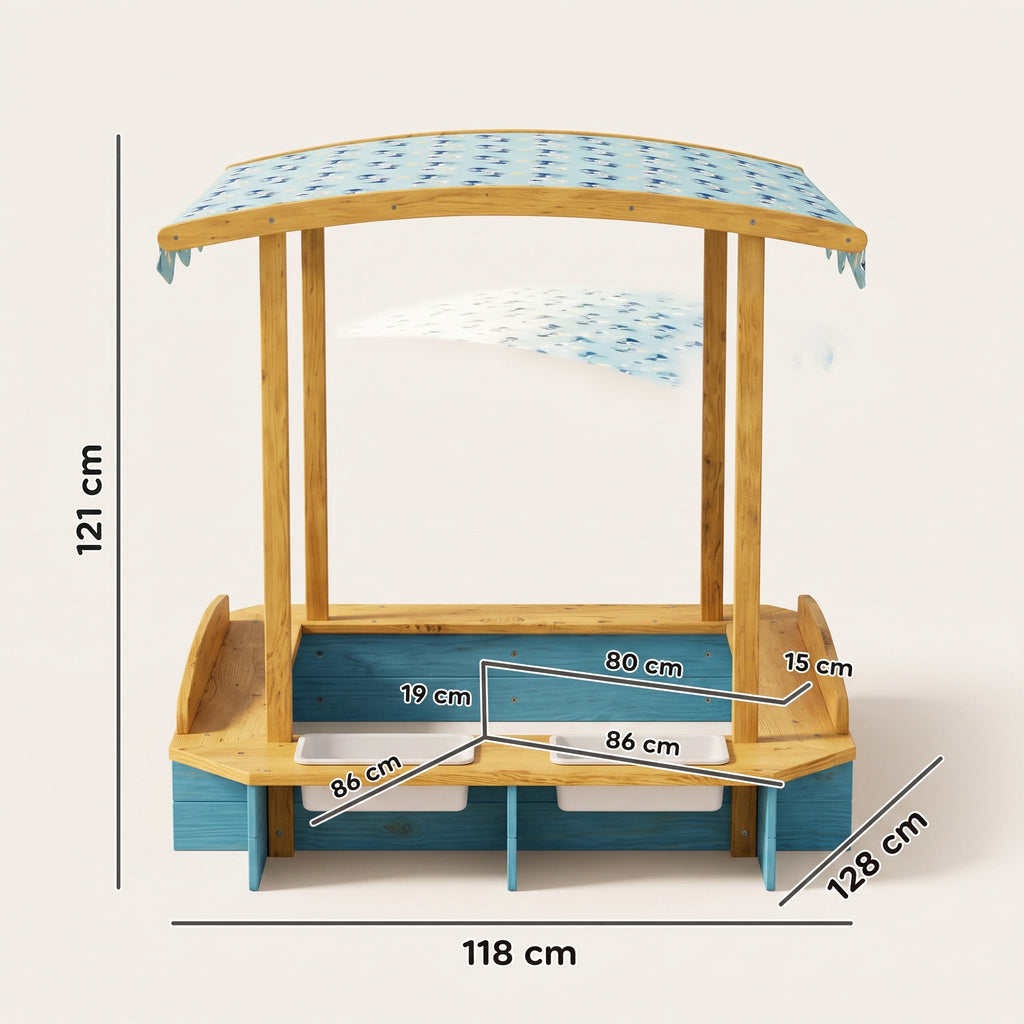 Montessori-zandbak met dak & watergedeelte